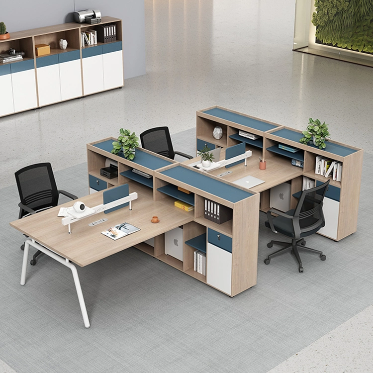 Large Quantity Discount Four Person Financial Screen Executive Office Staff Table with High Cabinet